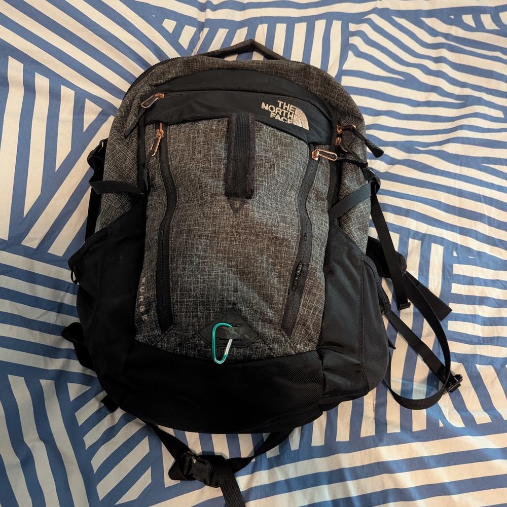 The North Face Men's Black and Gray Backpack Surge Used